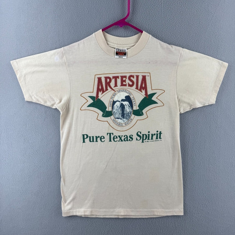 Vintage 70s Artesia Beer Shirt Mens Medium Beige Thin USA Tee Texas